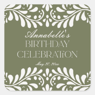 Green Talavera Tile Spanish Fiesta Birthday Favour Square Sticker