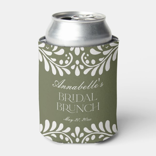 Green Talavera Tile Spanish Fiesta Bridal Brunch Can Cooler (Can Front)