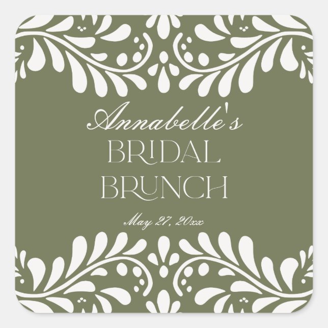 Green Talavera Tile Spanish Fiesta Bridal Brunch Square Sticker (Front)