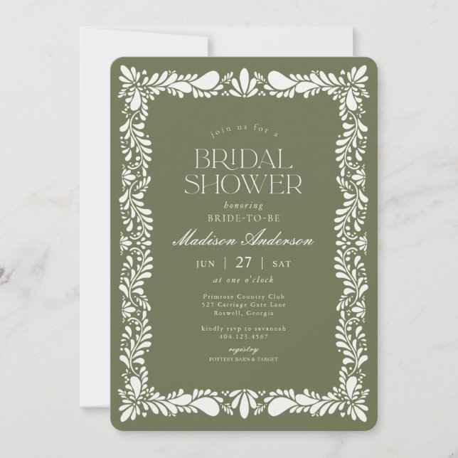 Green Talavera Tile Spanish Fiesta Bridal Shower Invitation (Front)