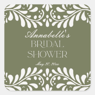 Green Talavera Tile Spanish Fiesta Bridal Shower Square Sticker
