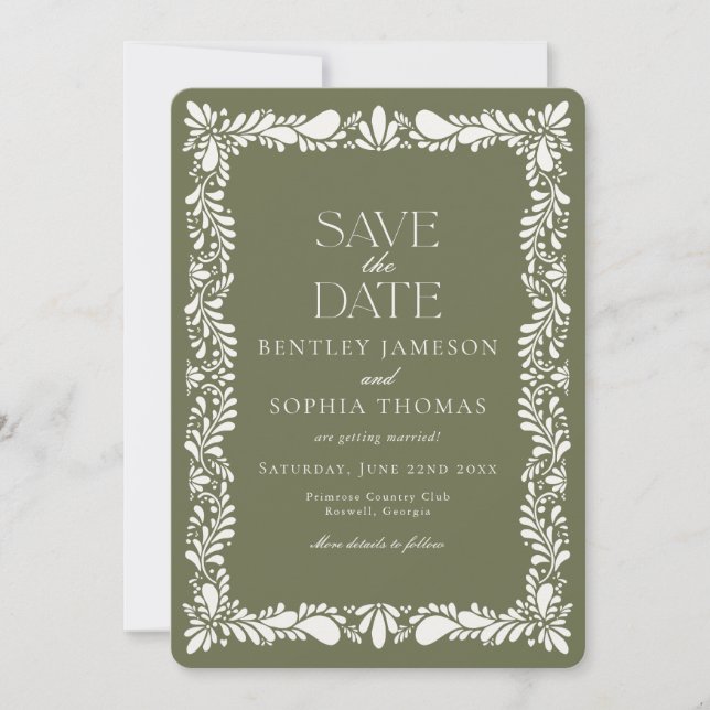 Green Talavera Tile Spanish Fiesta Save the Date Invitation (Front)