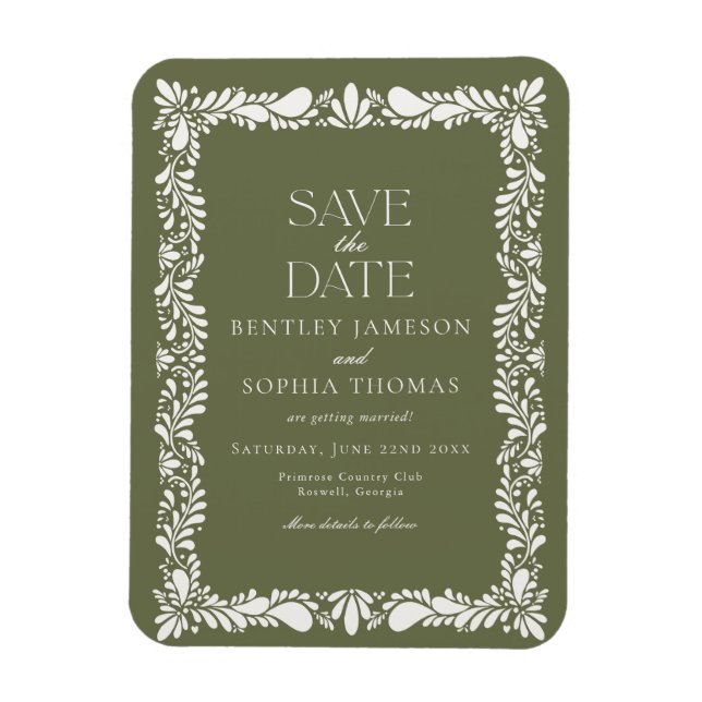 Green Talavera Tile Spanish Fiesta Save the Date Magnet (Vertical)