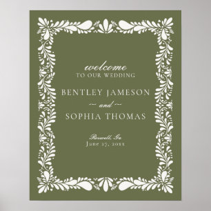Green Talavera Tile Spanish Fiesta Wedding Welcome Poster