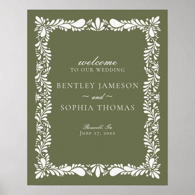 Green Talavera Tile Spanish Fiesta Wedding Welcome Poster (Front)
