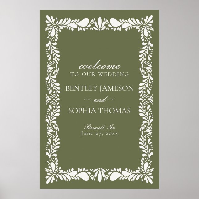 Green Talavera Tile Spanish Fiesta Wedding Welcome Poster (Front)