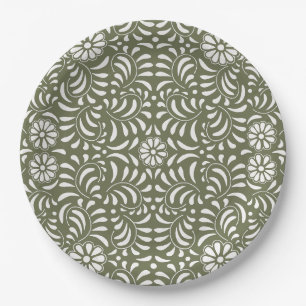 Green Talavera Tile Spanish Style Fiesta Paper Plate