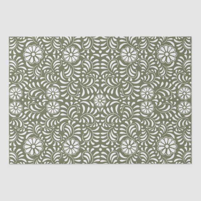 Green Talavera Tile Spanish Style Fiesta Tissue Paper (Front)