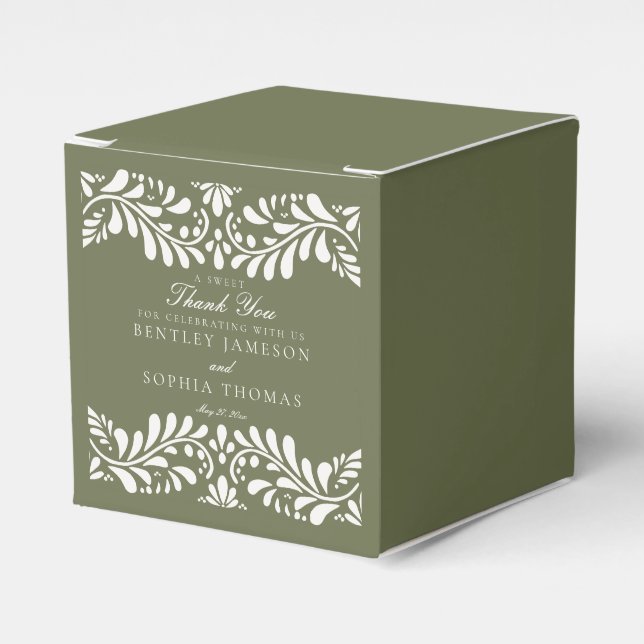 Green Talavera Tile Spanish Style Fiesta Wedding Favour Box (Front Side)