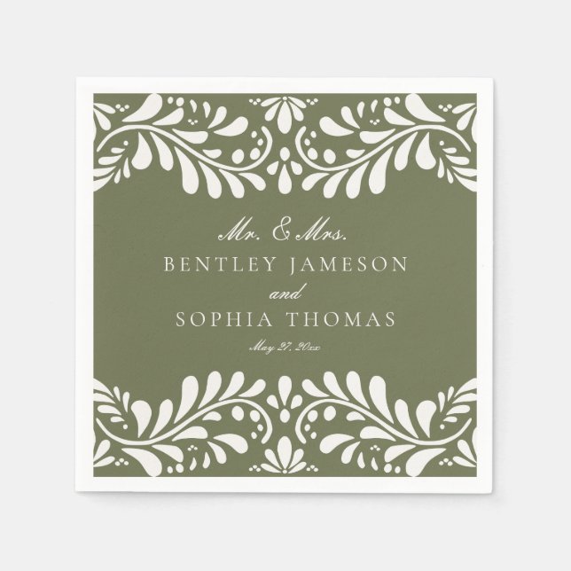 Green Talavera Tile Spanish Style Fiesta Wedding Napkin (Front)