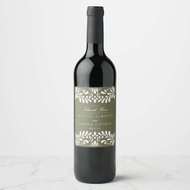 Green Talavera Tile Spanish Style Fiesta Wedding Wine Label (Front)