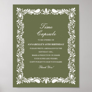 Green Talavera Tile Time Capsule Birthday Game Poster