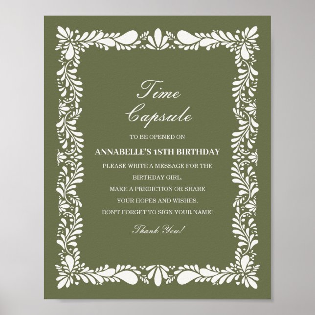 Green Talavera Tile Time Capsule Birthday Game Poster (Front)