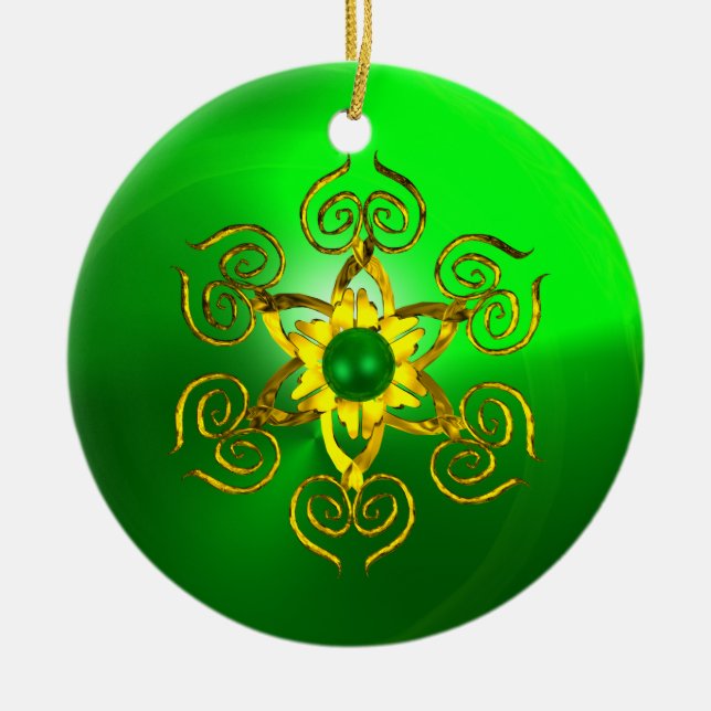 GREEN TALISMAN EMERALD CERAMIC TREE DECORATION (Front)