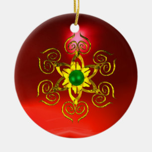 GREEN TALISMAN ,RED RUBY CERAMIC TREE DECORATION
