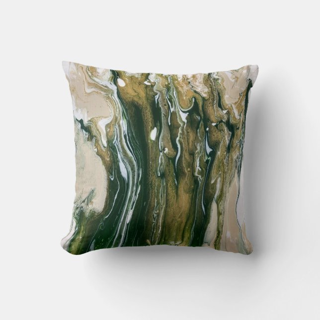 Green & Tan Abstract Throw Pillow (Front)