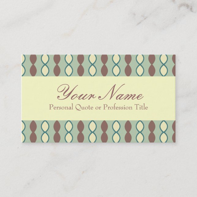Green Tan and Brown Retro 70's Pattern Business Card (Front)