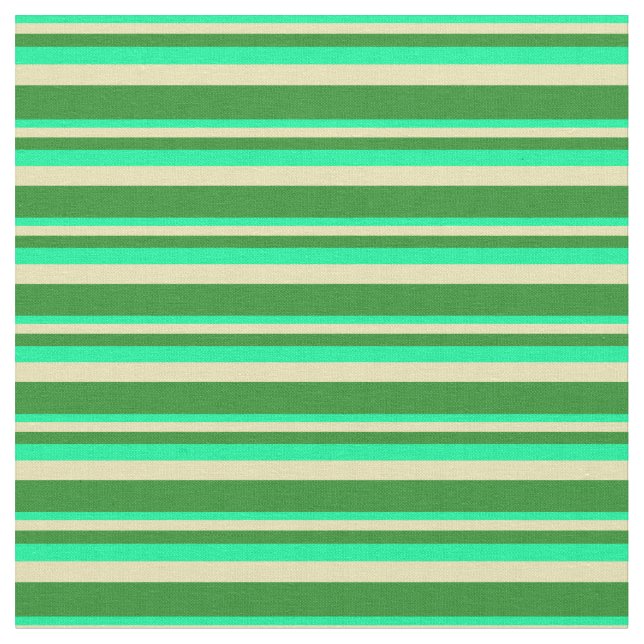 Green, Tan, and Forest Green Pattern of Stripes Fabric (Close Up)