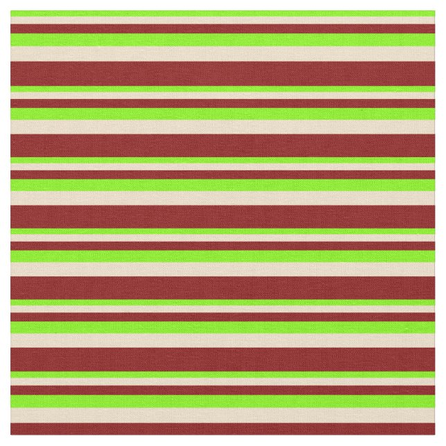 Green, Tan, and Maroon Coloured Striped Pattern Fabric (Close Up)