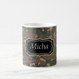 Green Tan Brown Camo Custom Monogram Coffee Mug