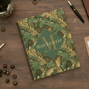 Green Tan Foliage William Morris Elegant Monogram Planner