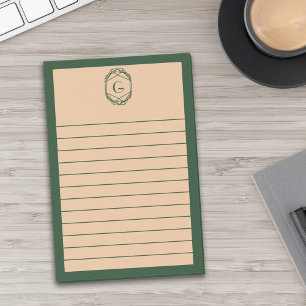Green & Tan Geometric Art Deco Monogram Lined Post-it Notes
