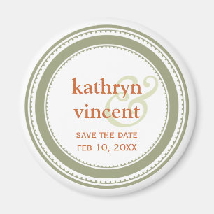 Green tan medallion ampersand circle save the date magnet
