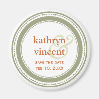 Green tan medallion ampersand circle save the date magnet