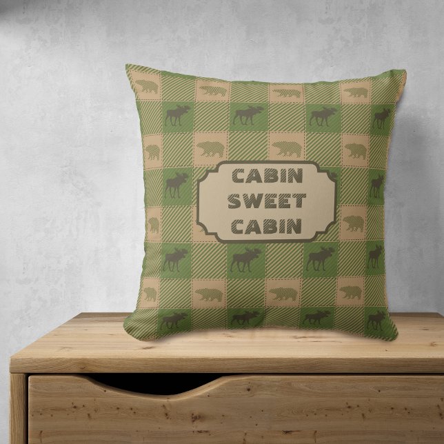 Green Tan Moose Bear Pattern Cabin Cushion (Creator Uploaded)
