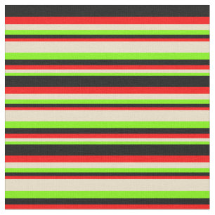 Green, Tan, Red & Black Stripes Fabric