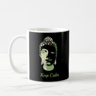 Green & Tan Squares hand drawn buddha silhouette Coffee Mug