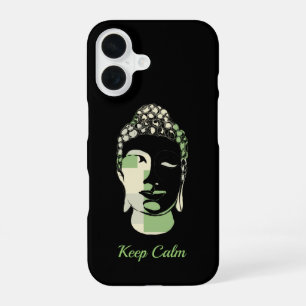 Green & Tan Squares hand drawn buddha silhouette iPhone 16 Case
