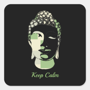 Green & Tan Squares hand drawn buddha silhouette Square Sticker