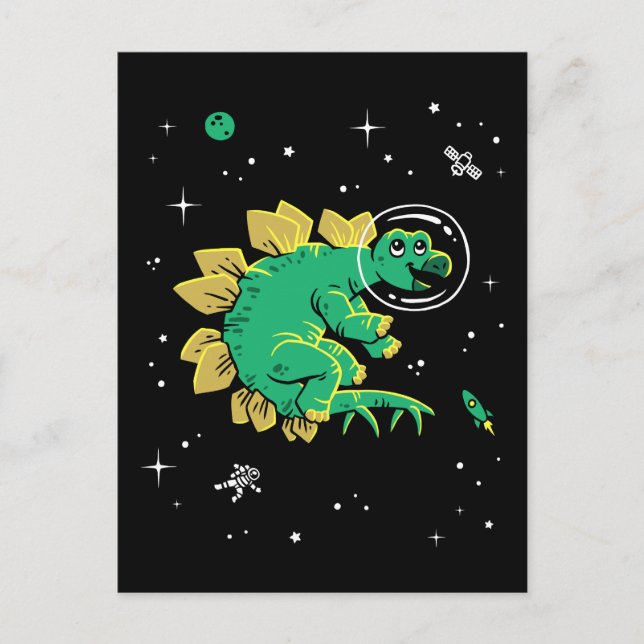 Green Tan Stegosaurus Dinos In Space Postcard (Front)