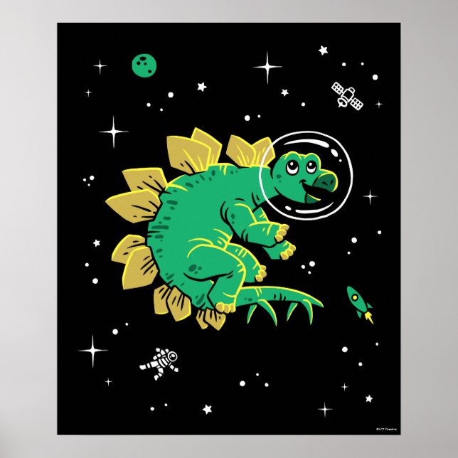 Green Tan Stegosaurus Dinos In Space Poster (Front)