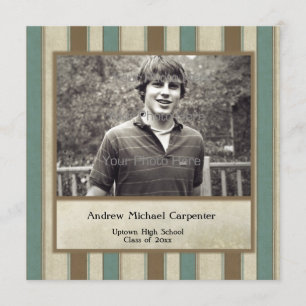 Green Tan Striped Photo Card Invitation