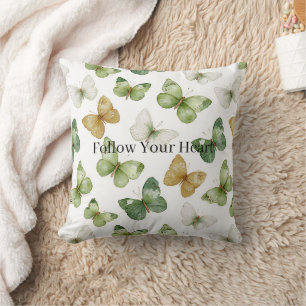 Green Tan White Butterflies Cushion