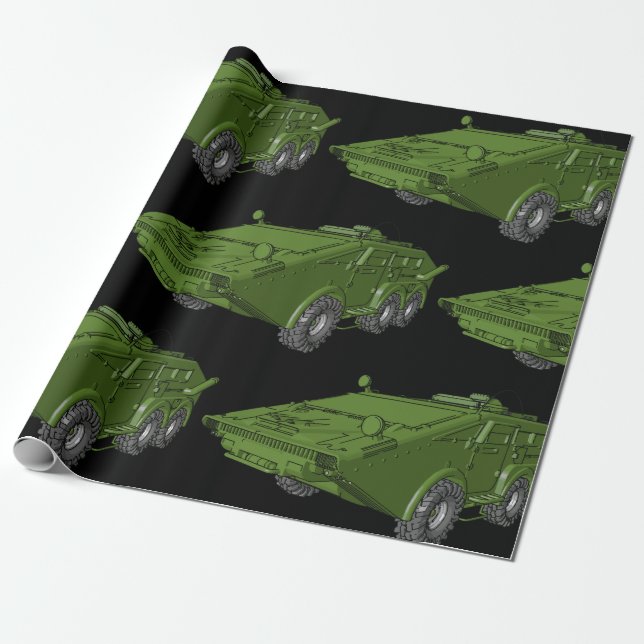 Green Tank Military Vehicle Wrapping Paper (Unrolled)