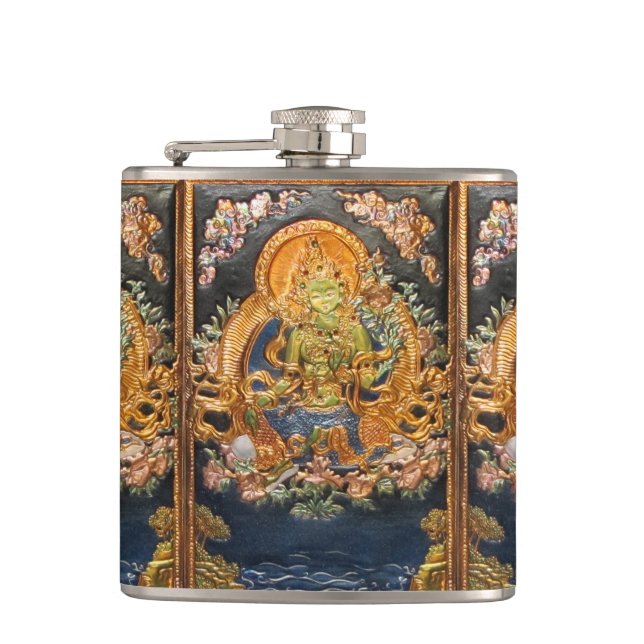GREEN TARA BUDDHIST GODDESS HIP FLASK (Front)