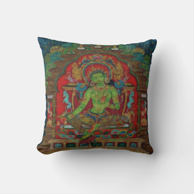 Green Tara from Tibetan Buddhism Cushion (Front)