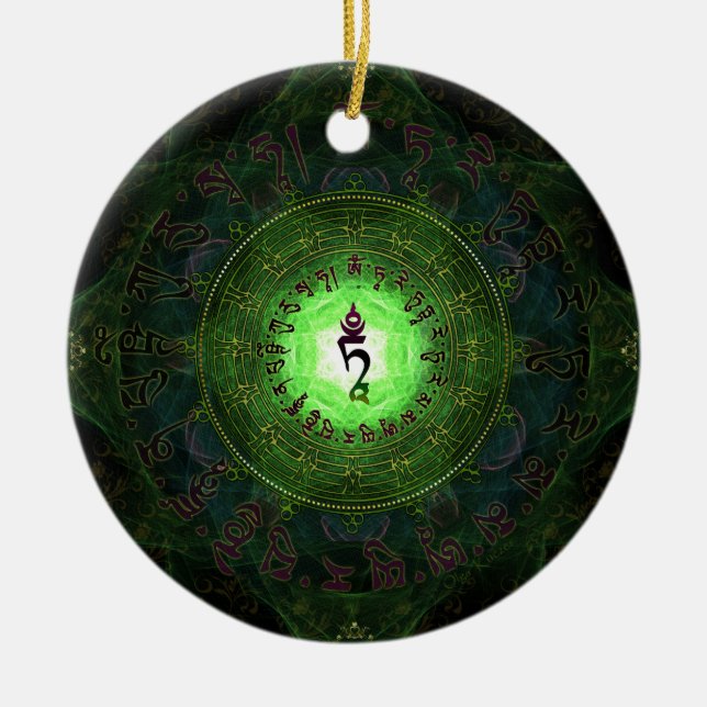 Green Tara - Protection from dangers and suffering Ceramic Tree Decoration (Front)