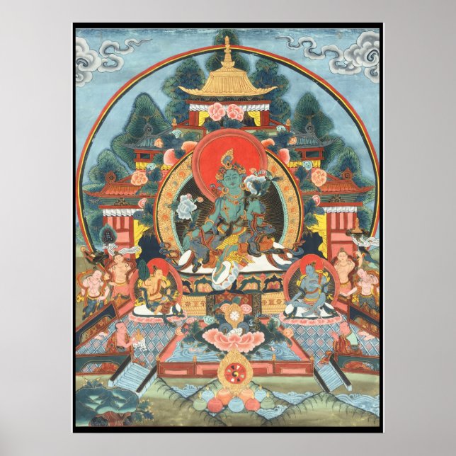 Green Tara Tibetan Thangka Poster (Front)
