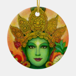 "Green Tara's Face" Round Christmas Ornament