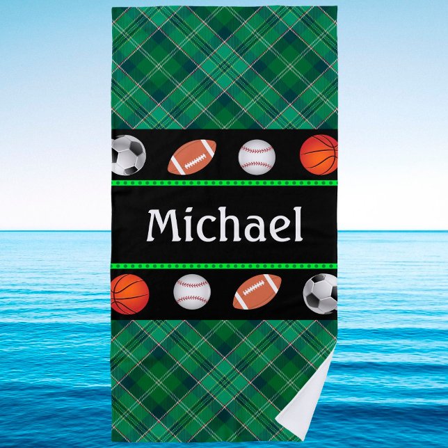Green Tartan Basketball Baseball Football Soccer  Beach Towel (Creator Uploaded)