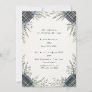 Green Tartan Botanical Wedding Invitation
