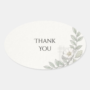 Green Tartan Botanical Wedding Thank You Sticker