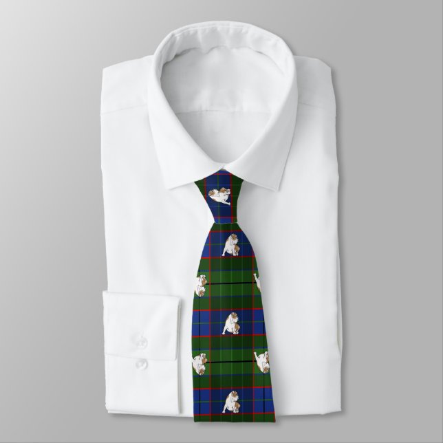 Green Tartan Bulldog Tie (Tied)