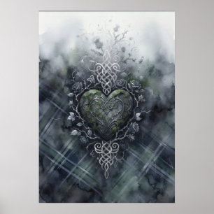 Green Tartan Celtic Knot Heart Scottish Poster