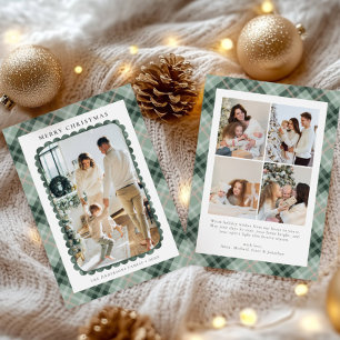 Green Tartan Doodle Photo collage Christmas   Holiday Card
