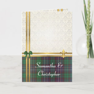 Green tartan  & gold on  damask invitation